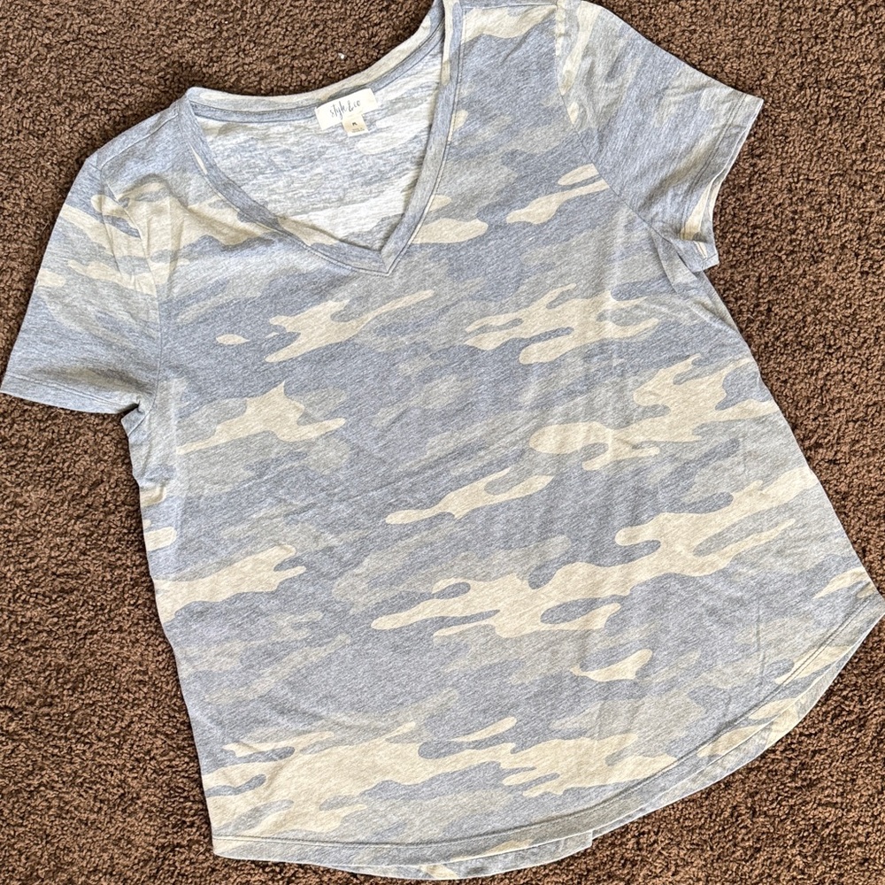 Style & Co. Gray and Cream Camo V-Neck Tee
